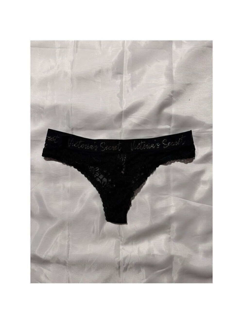 Victoria's Secret panty  size medium black lace gold sparkles